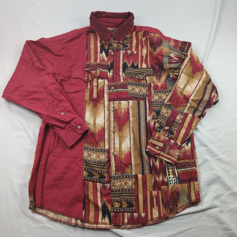 Panhandle Slim Shirt Mens Extra Large Red Aztec Southwestern Rodeo Patchwork